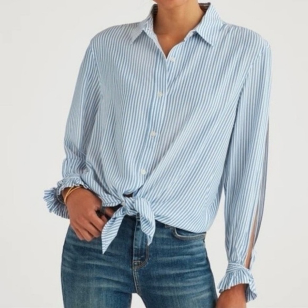 7 For All Mankind |  Striped Split-Sleeve Tie-Front Shirt | Size Small